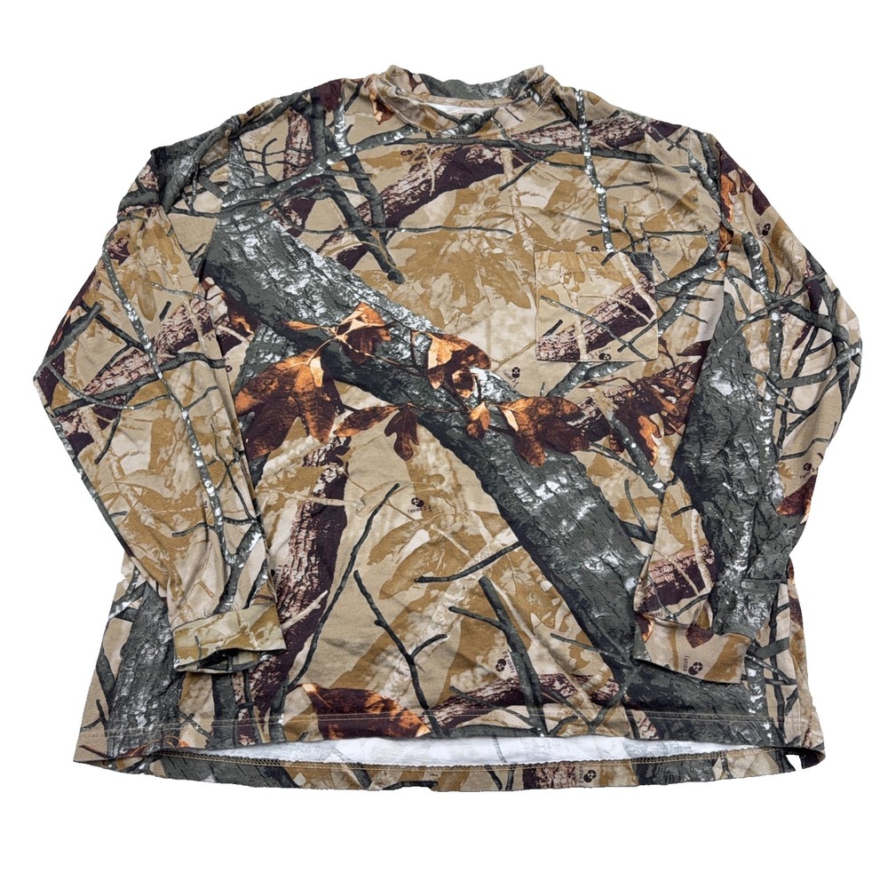 Vintage Camo Shirt Men XL Brown Long Sleeve Tee Fusion 3D Hunting Retro Y2K